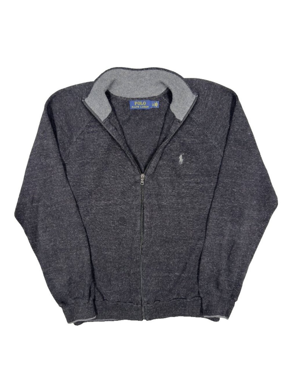 Polo Ralph Lauren Full Zip Cotton Sweater Mens Knitted Heather Grey Large